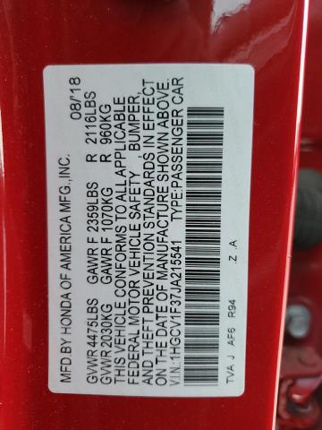 1HGCV1F37JA215541 - 2018 HONDA ACCORD SPORT RED photo 12