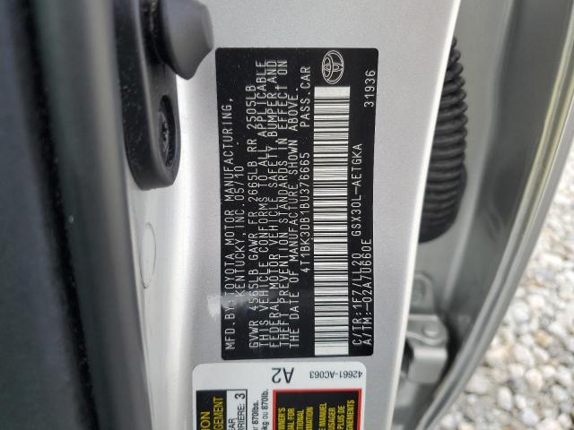 4T1BK3DB1BU376665 - 2011 TOYOTA AVALON BASE SILVER photo 12