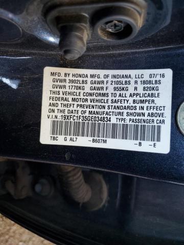 19XFC1F35GE034834 - 2016 HONDA CIVIC EX CHARCOAL photo 12