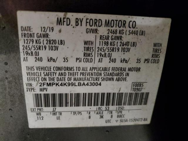 2FMPK4K99LBA43004 - 2020 FORD EDGE TITANIUM GRAY photo 13