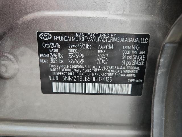 5NMZT3LB5HH024125 - 2017 HYUNDAI SANTA FE S Серый фото 14