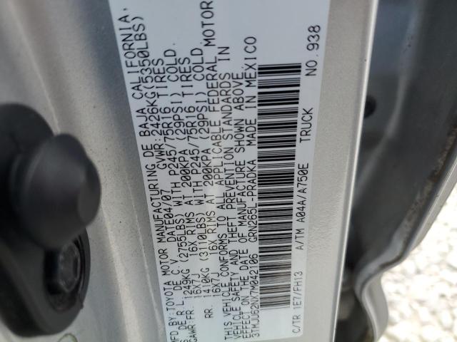 3TMJU62NX7M042106 - 2007 TOYOTA TACOMA DOUBLE CAB PRERUNNER SILVER photo 12