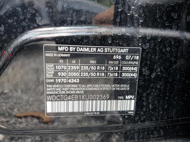 WDCTG4EB1KU002369 - 2019 MERCEDES-BENZ GLA 250 Negro foto 14