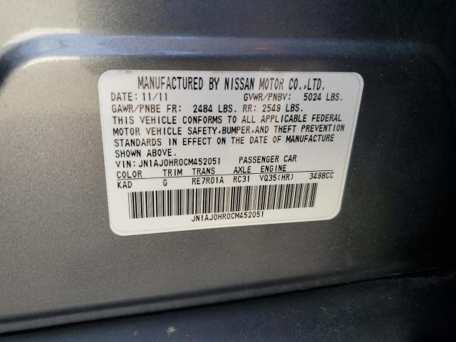 JN1AJ0HR0CM452051 - 2012 INFINITI EX35 BASE GRAY photo 13