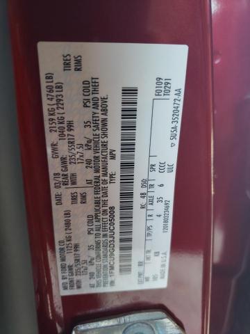 1FMCU9GD3JUC05008 - 2018 FORD ESCAPE SE BURGUNDY photo 13