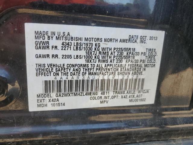 4A4AR3AU2EE012828 - 2014 MITSUBISHI OUTLANDER ES BLACK photo 13