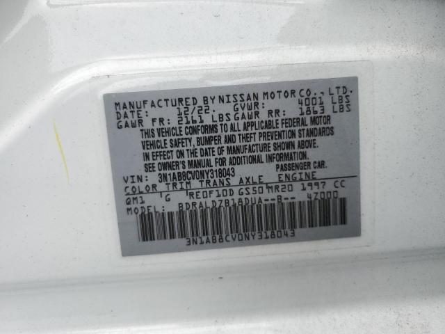 3N1AB8CV0NY318043 - 2022 NISSAN SENTRA SV WHITE photo 13