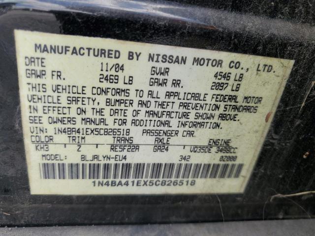 1N4BA41EX5C826518 - 2005 NISSAN MAXIMA SE BLACK photo 13