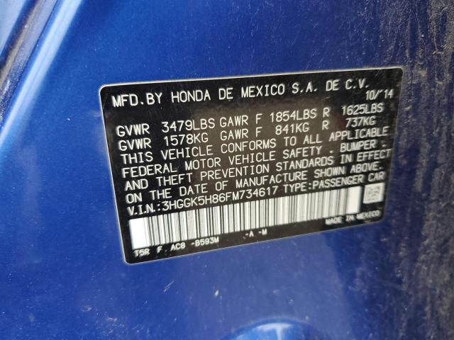 3HGGK5H86FM734617 - 2015 HONDA FIT EX BLUE photo 12