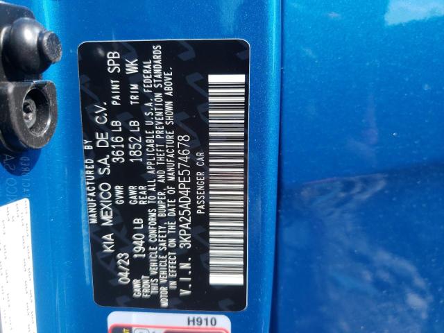 3KPA25AD4PE574678 - 2023 KIA RIO S BLUE photo 13