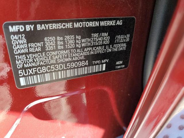 5UXFG8C53DL590984 - 2013 BMW X6 XDRIVE50I BURGUNDY photo 10