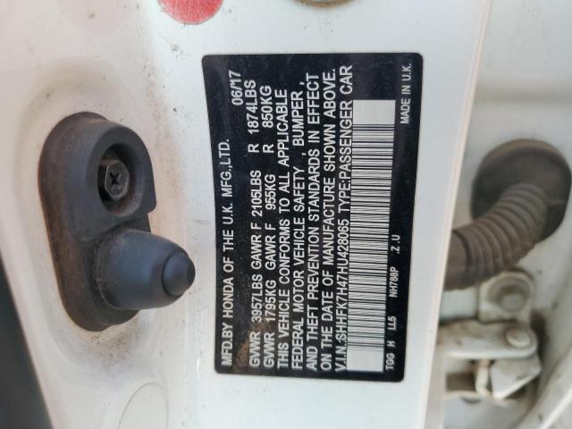 SHHFK7H47HU428065 - 2017 HONDA CIVIC SPORT WHITE photo 12