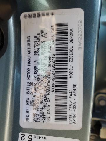 1NXBR32E27Z852745 - 2007 TOYOTA COROLLA CE TURQUOISE photo 12