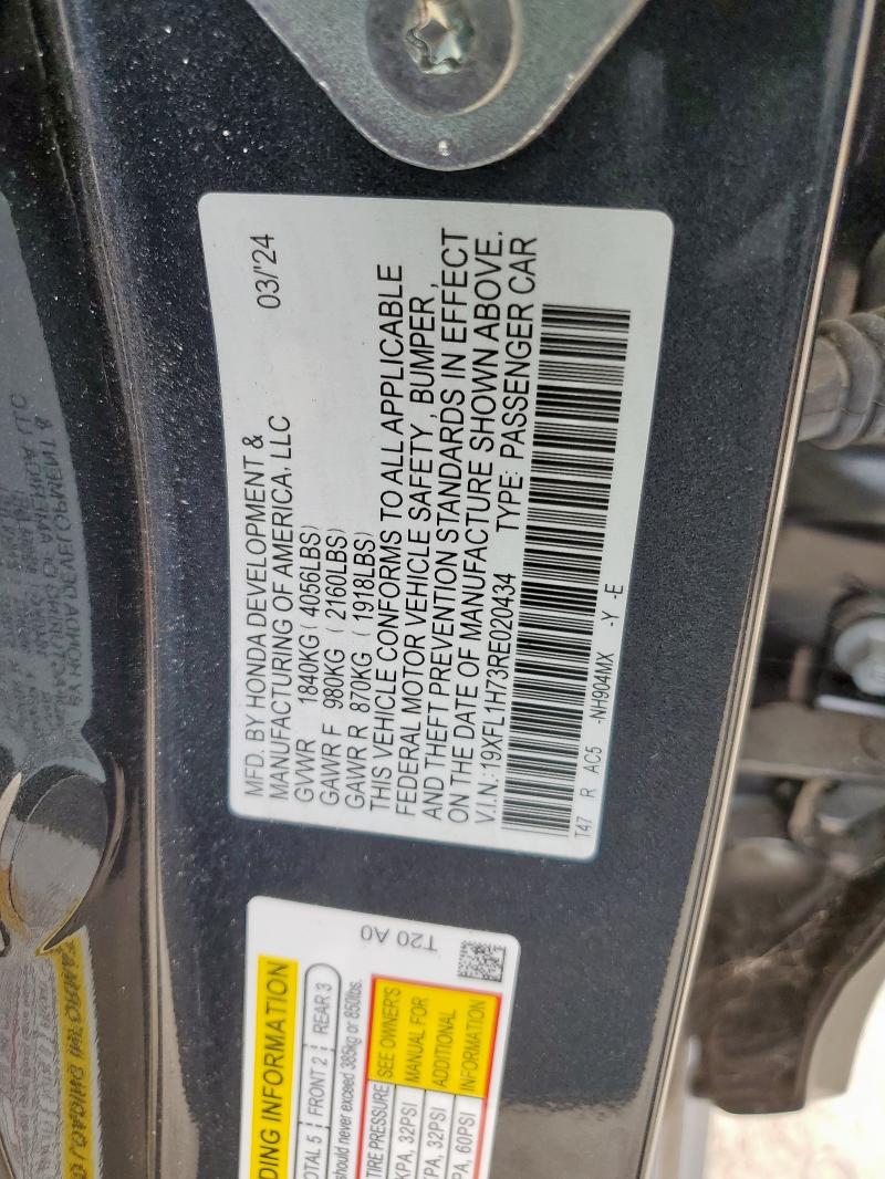 19XFL1H73RE020434 - 2024 HONDA CIVIC EXL CHARCOAL photo 13