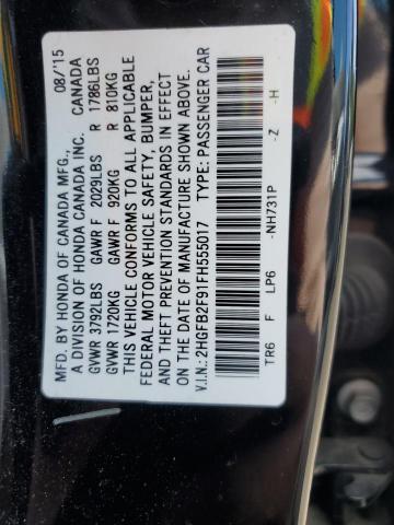 2HGFB2F91FH555017 - 2015 HONDA CIVIC EXL 黑色 照片 12