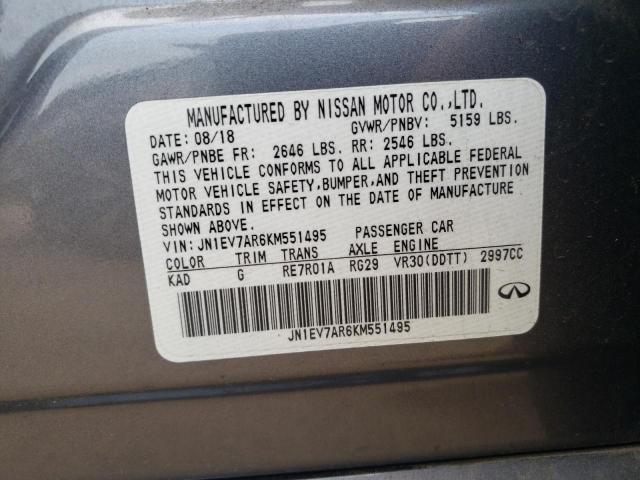 JN1EV7AR6KM551495 - 2019 INFINITI Q50 LUXE Сұр фото 12