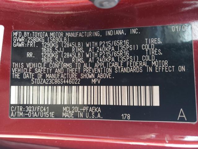 5TDZA23C86S446022 - 2006 TOYOTA SIENNA CE RED photo 13