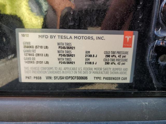 5YJSA1DP3CFS00606 - 2012 TESLA MODEL S BLACK photo 12