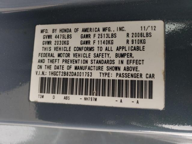1HGCT2B82DA001753 - 2013 HONDA ACCORD EXL ნაცრისფერი ფოტო 12