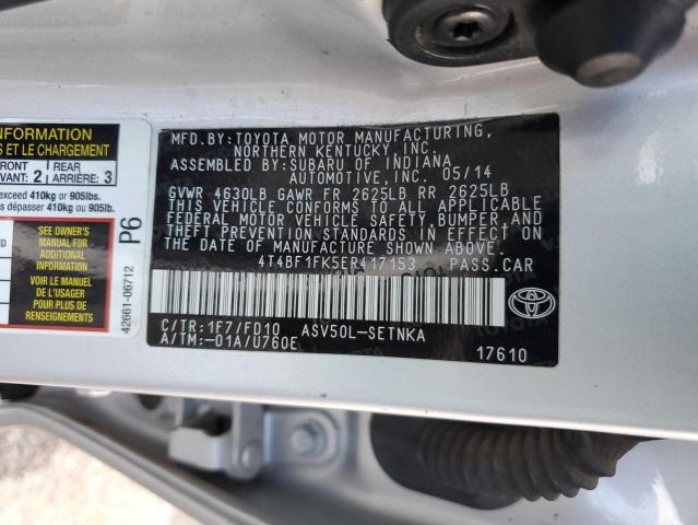 4T4BF1FK5ER417153 - 2014 TOYOTA CAMRY L SILVER photo 13