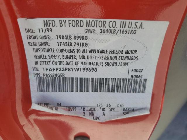 1FAFP33P8YW199698 - 2000 FORD FOCUS LX RED photo 12