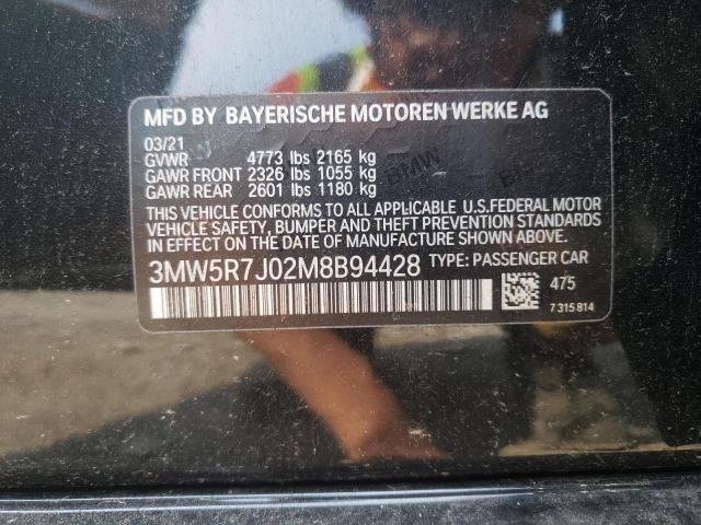3MW5RJ02M8B94428 - 2021 BMW 330XI BLACK photo 12