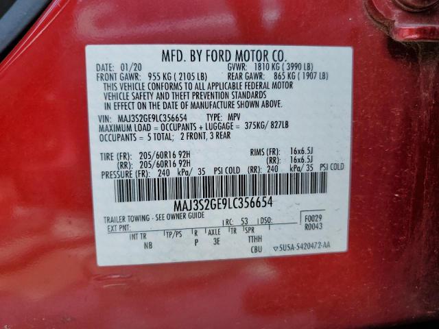 MAJ3S2GE9LC356654 - 2020 FORD ECOSPORT SE მუქწითელი ფოტო 12