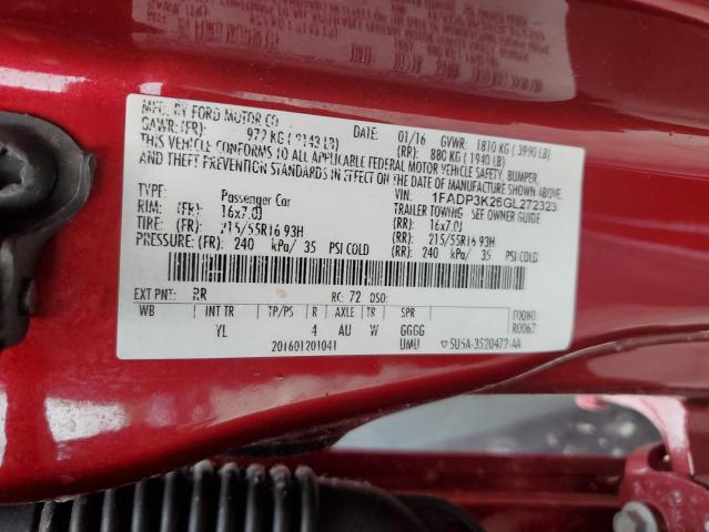 1FADP3K26GL272323 - 2016 FORD FOCUS SE RED photo 13