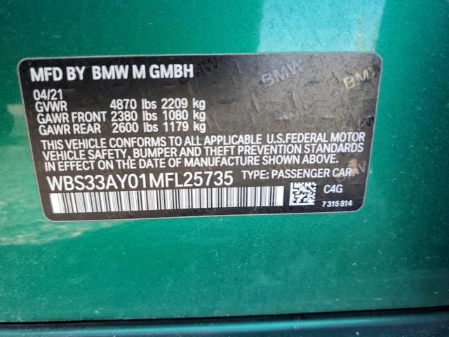 WBS33AY01MFL25735 - 2021 BMW M3 COMPETITION GREEN photo 13