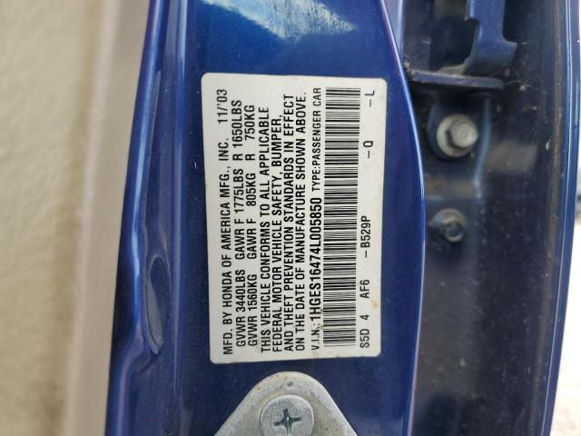 1HGES16474L005850 - 2004 HONDA CIVIC DX BLUE photo 12