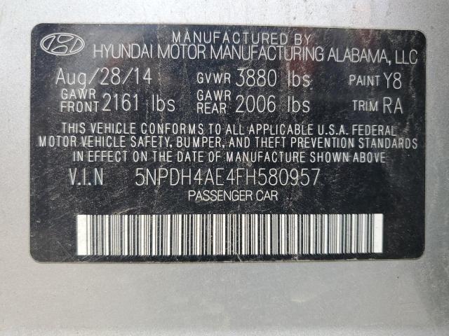 5NPDH4AE4FH580957 - 2015 HYUNDAI ELANTRA SE SILVER photo 12