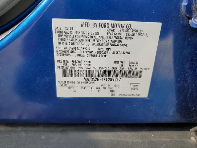 MAJ3S2GE4KC289217 - 2019 FORD ECOSPORT SE ლურჯი ფოტო 13