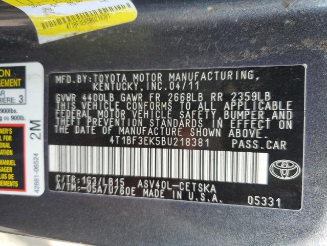 4T1BF3EK5BU218381 - 2011 TOYOTA CAMRY BASE Черный фото 12