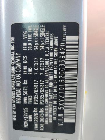 5XYZTDLB2GG369420 - 2016 HYUNDAI SANTA FE S GRAY photo 14