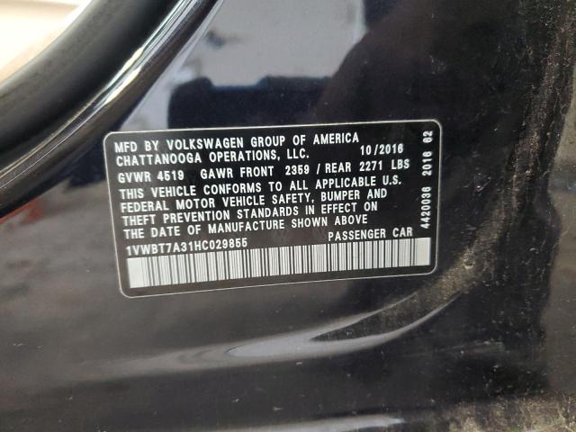 1VWBT7A31HC029855 - 2017 VOLKSWAGEN PASSAT SE შავი ფოტო 12