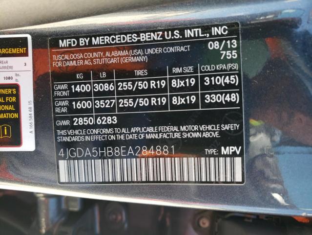 4JGDA5HB8EA284881 - 2014 MERCEDES-BENZ ML 350 4MATIC BLACK photo 13