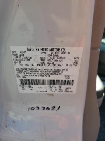 1FMCU5K36BKB67715 - 2011 FORD ESCAPE HYBRID Ağ foto 13