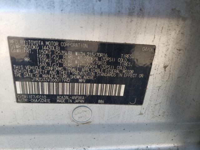 JTMZD33V366011942 - 2006 TOYOTA RAV4 SILVER photo 12