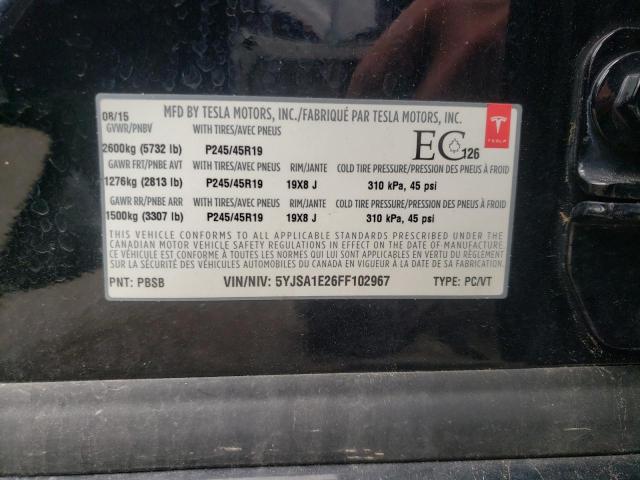 5YJSA1E26FF102967 - 2015 TESLA MODEL S Чорний фото 12