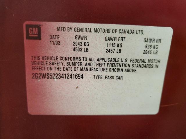 2G2WS522341241694 - 2004 PONTIAC GRAND PRIX GT2 მუქწითელი ფოტო 13