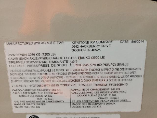 4YDT26524FT410745 - 2015 KEYSTONE PASSPORT TWO TONE photo 10