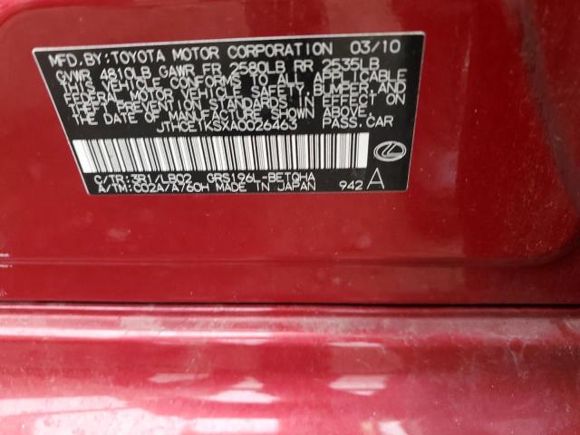 JTHCE1KSXA0026463 - 2010 LEXUS GS 350 RED photo 13