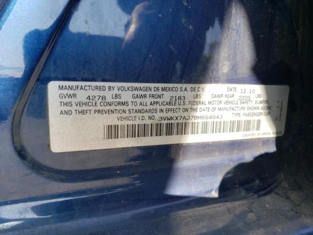 3VWKX7AJ7BM654043 - 2011 VOLKSWAGEN JETTA S 蓝色 照片 12