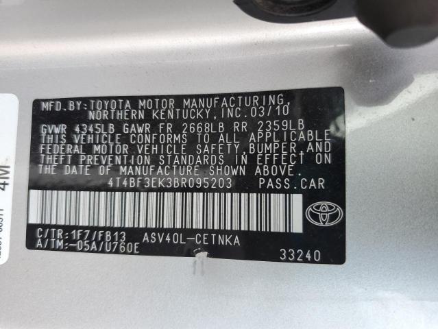 4T4BF3EK3BR095203 - 2011 TOYOTA CAMRY BASE SILVER photo 13