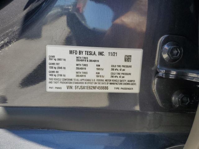 5YJSA1E62NF459886 - 2022 TESLA MODEL S Boz foto 13
