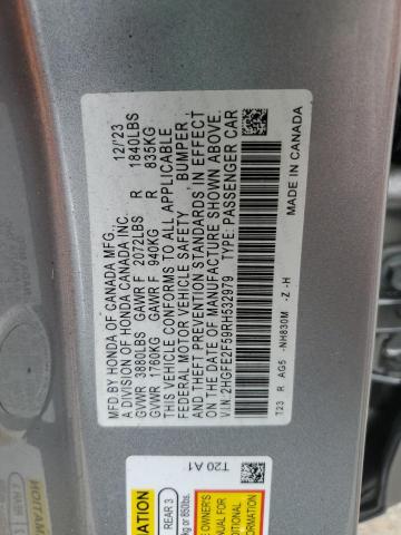 2HGFE2F59RH532979 - 2024 HONDA CIVIC SPORT ვერცხლისფერი ფოტო 12