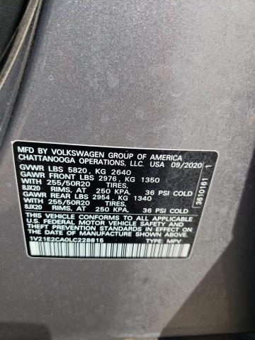 1V21E2CA0LC228815 - 2020 VOLKSWAGEN ATLAS CROS SE Серебристый фото 13