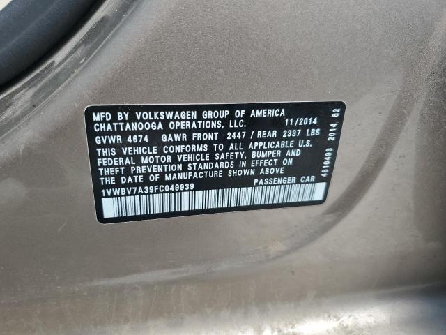 1VWBV7A39FC049939 - 2015 VOLKSWAGEN PASSAT SE GOLD photo 12