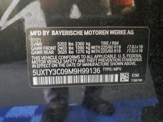 5UXTY3C09M9H99136 - 2021 BMW X3 SDRIVE30I BLACK photo 13