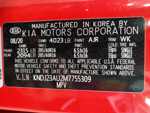 KNDJ23AU2M7755309 - 2021 KIA SOUL LX RED photo 13